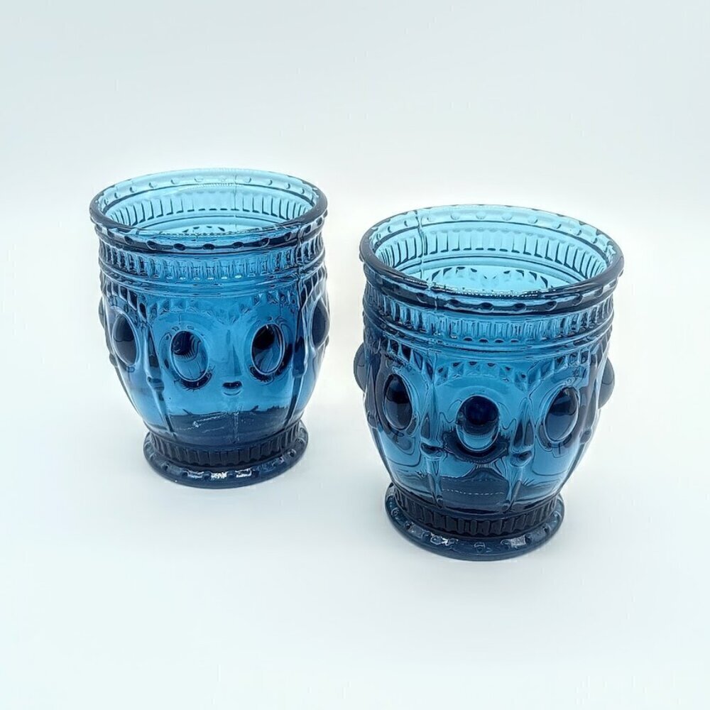 Set of 2 Blue Glass Candle Holders